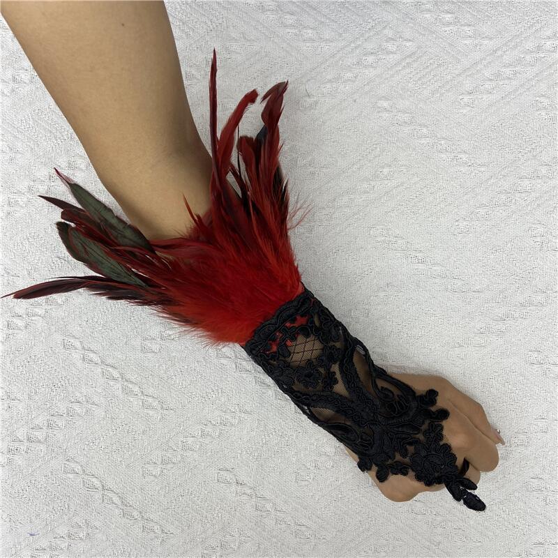Amazon Halloween Feather Hook Finger Gloves Party Prom Black Lace Accessories Footlink Footlink Cross Border
