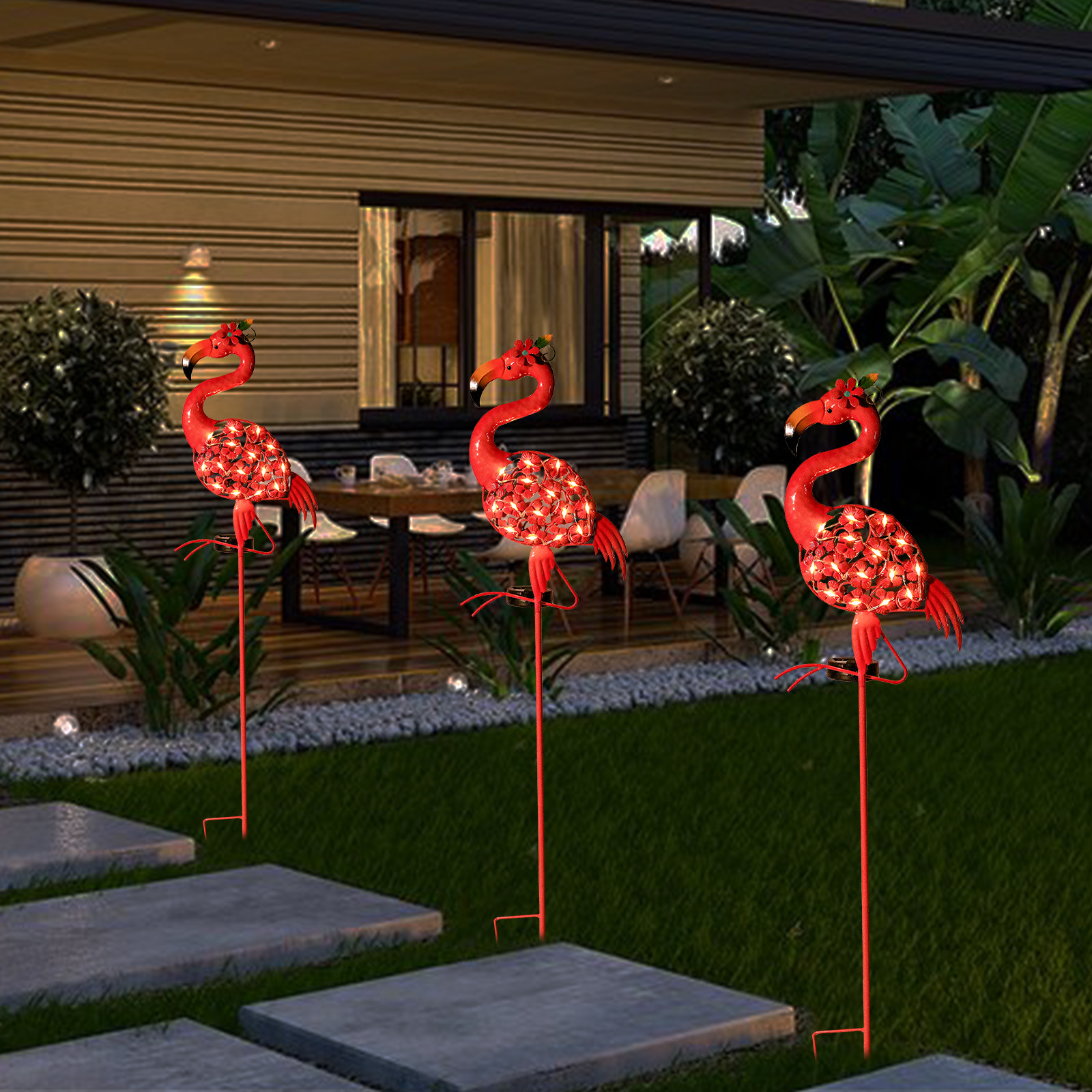 Amazon new outdoor solar Flamingo iron ground lamp garden lawn lamp garden decoration crafts