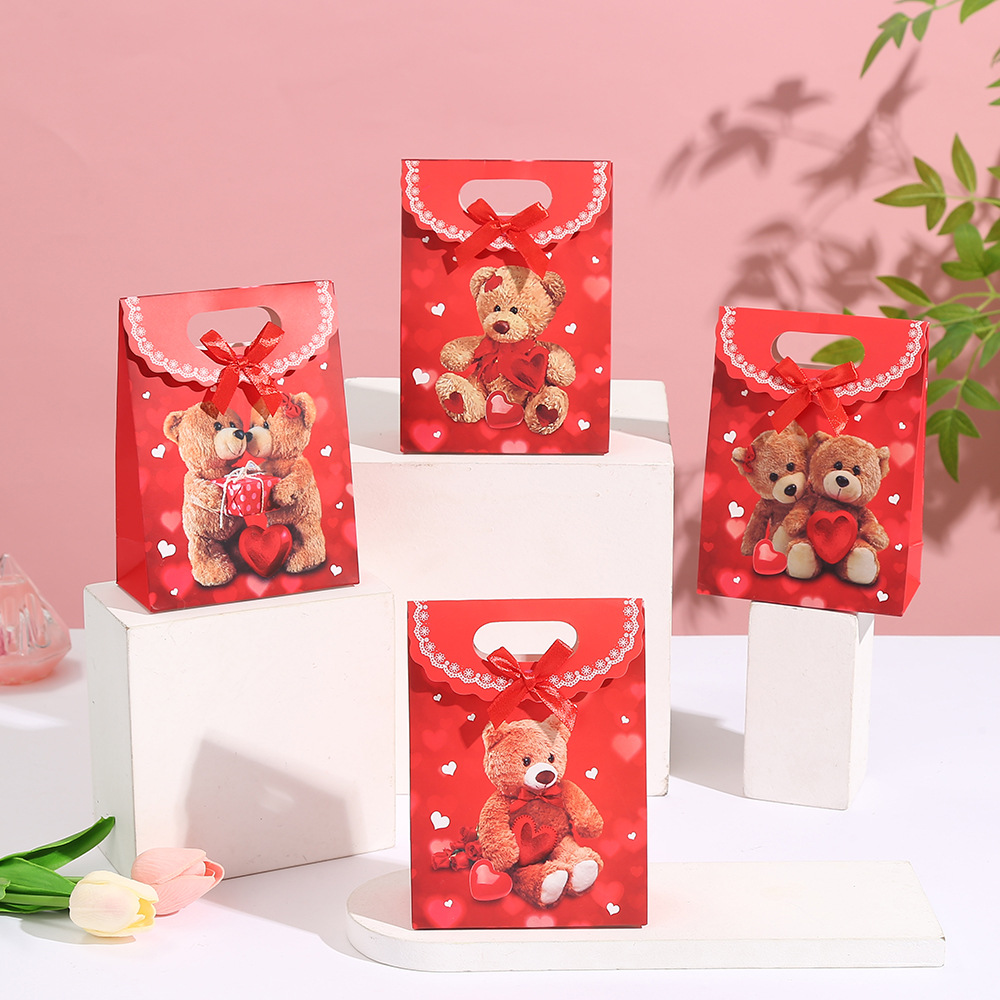 ins style Valentine's Day white cardboard gift bag puppet bear color printing couple anniversary gift white cardboard bag