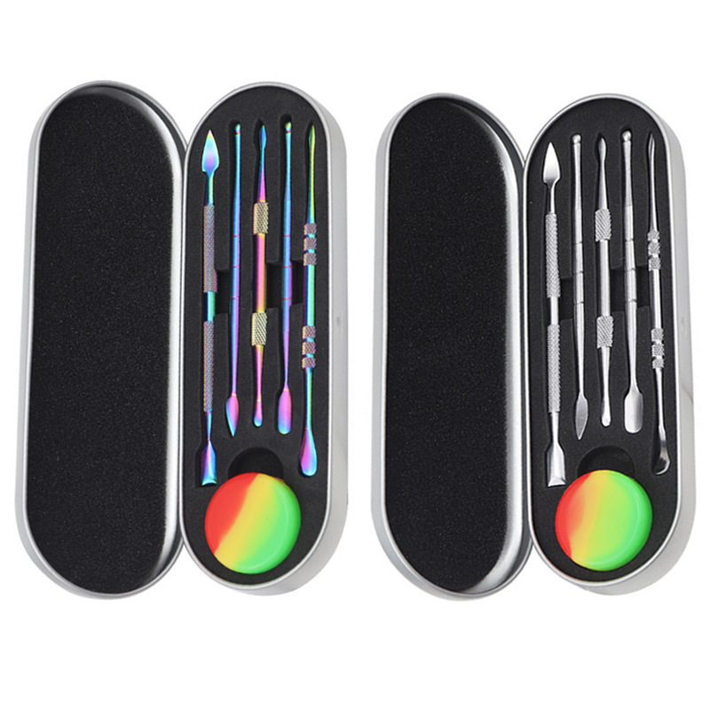 Amazon Stainless Steel Smoke Cream Spoon 5-piece Set Digging Smoke Oil Spoon Color Titanium Pipe Cleaning Tools Art Carving Tools
