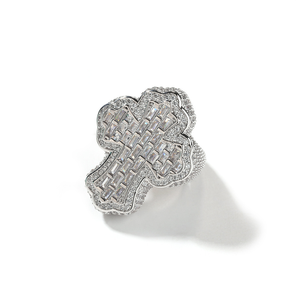European and American popular hip hop retro ring micro inlaid zircon personality cross men's ring index finger accessories ring wholesale