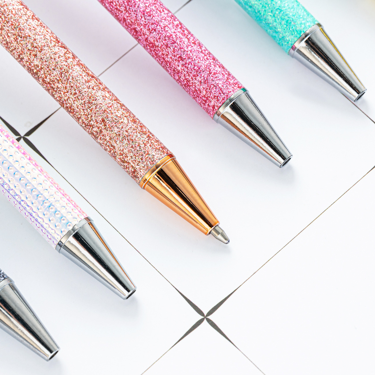 Push pen spot wholesale PU wrapping rainbow color creative gift Metal Ballpoint Pen printable gold powder press pen