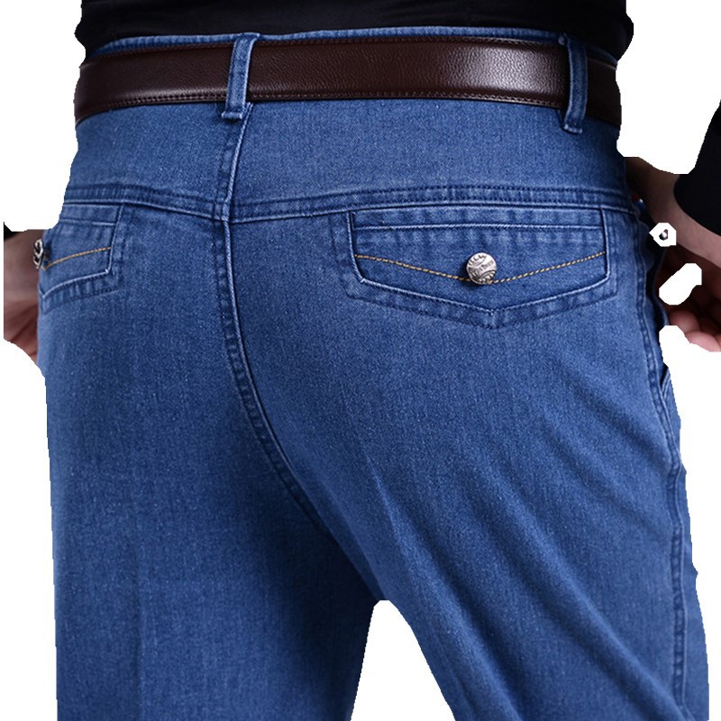 Spring and Autumn middle-aged and elderly men's jeans high waist stretch plus size straight pants men's autumn and winter loose jeans wholesale