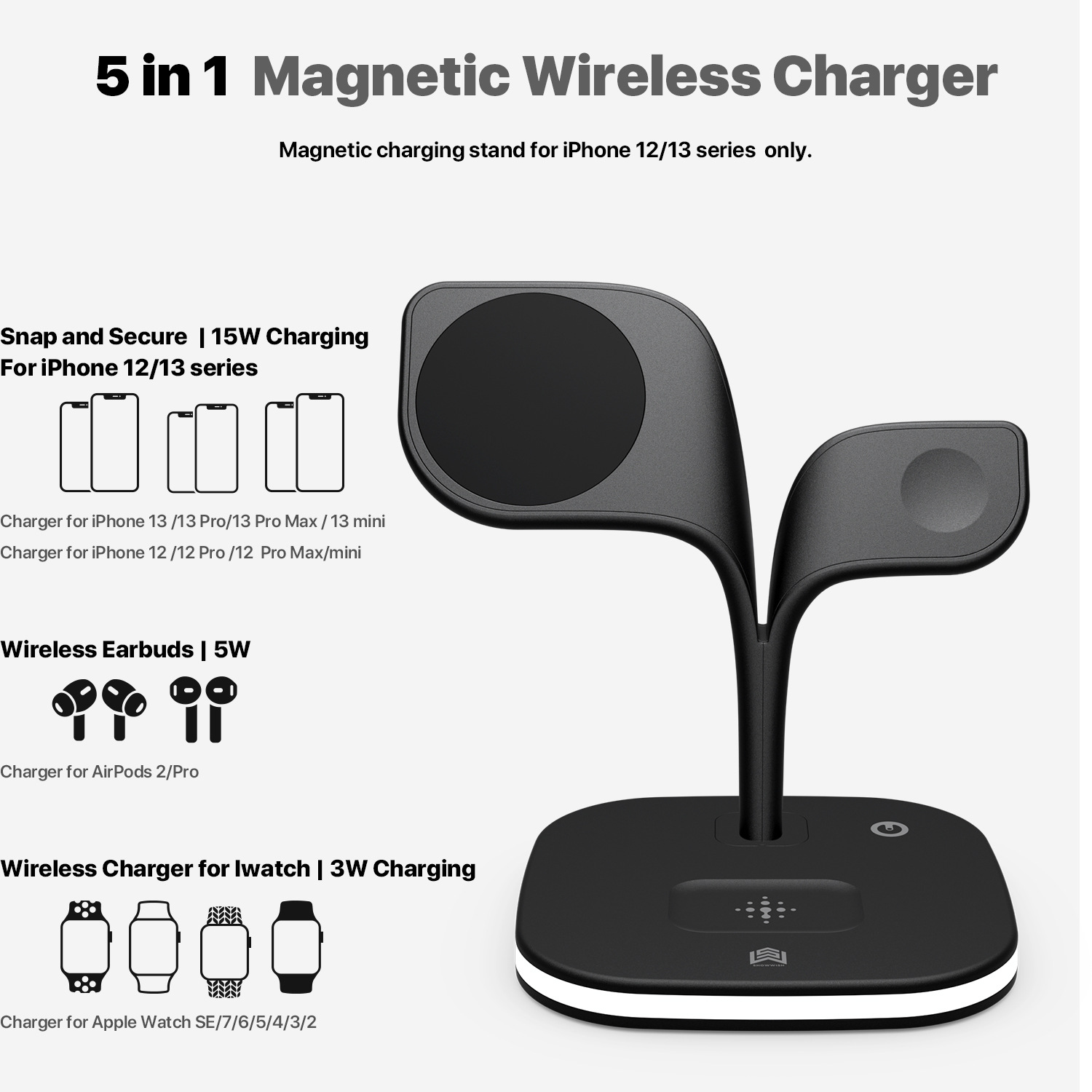 Factory direct new magnetic wireless charger three-in-one bracket suitable for mobile phone headset watch fast charging