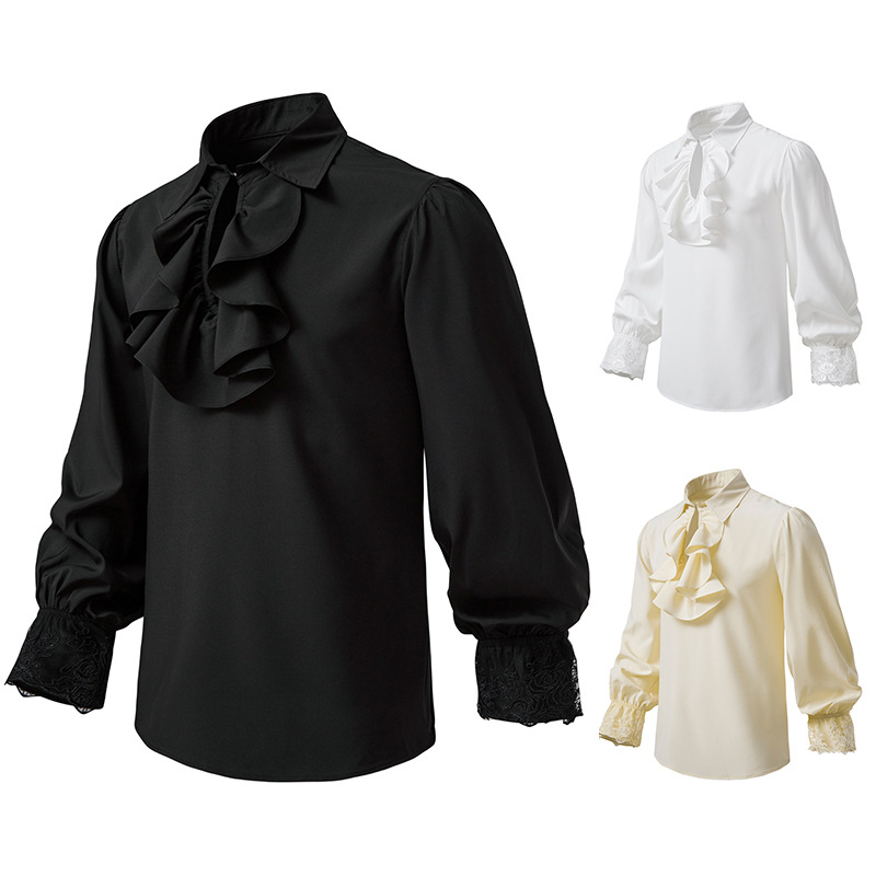 Men's Pirate Vampire Renaissance Victorian Steampunk Ruffled Halloween Costume A296