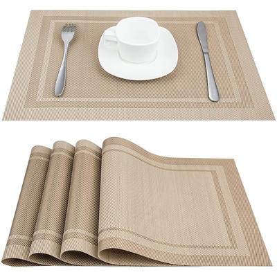 Teslin double-frame PVC placemat Chinese style hotel compartment table mat tea cup mat for bar counter thickened striped placemat