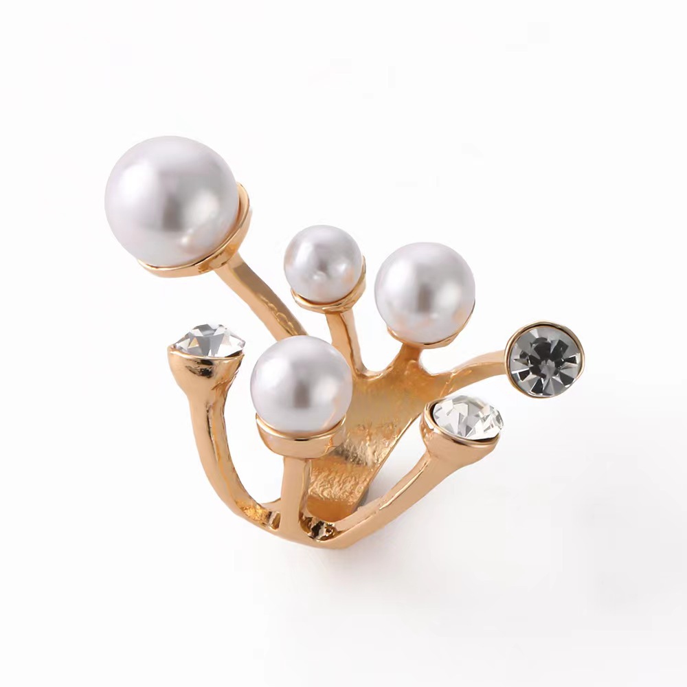 European and American design diamond pearl irregular open ring finger ring net red cold wind women's jewelry wholesale