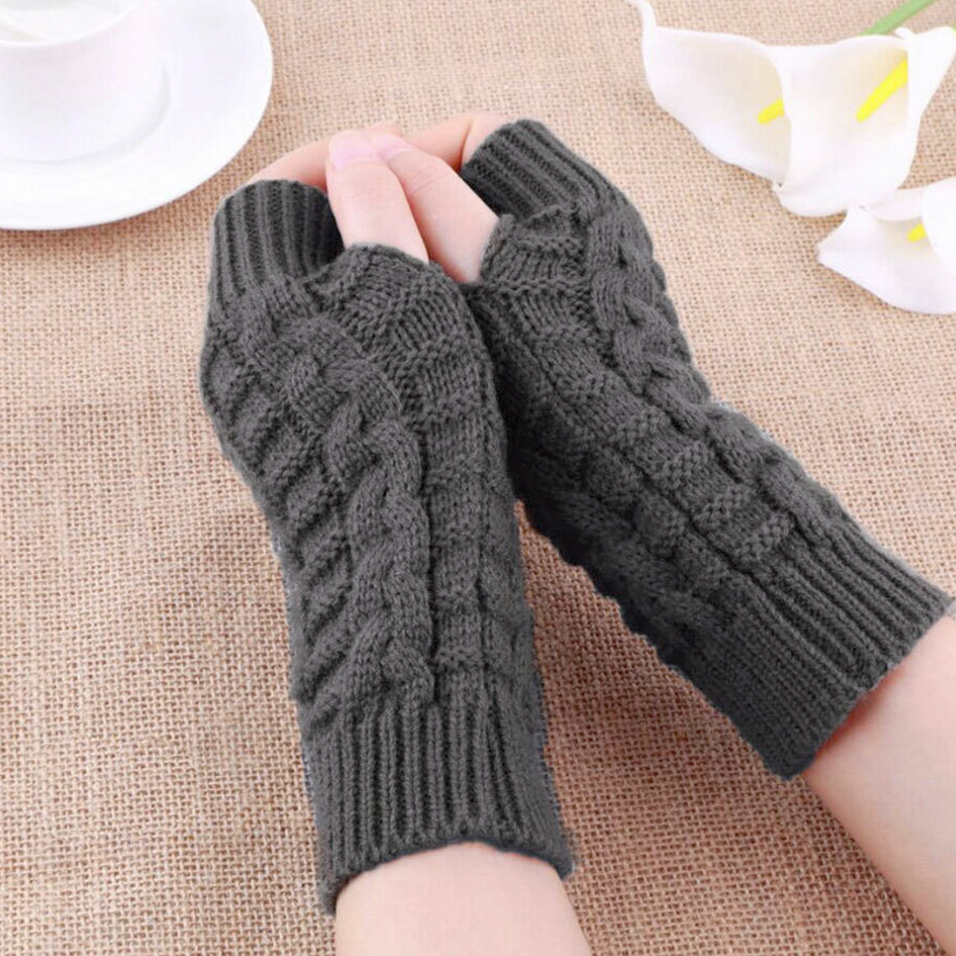 Winter Open Finger gloves Women's Computer Short gloves Warm Lengthened gloves Japanese and Korean Popular Half Finger Wool Flat Mouth gloves_voghion.com