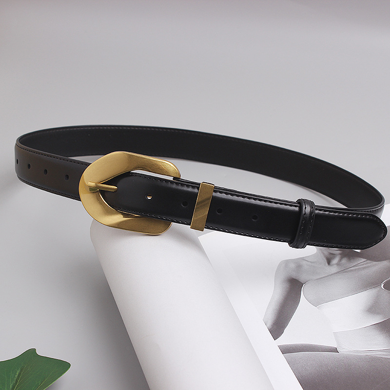 Belt Women's Design Sense Gold Buckle Korean ins-style Cowhide Coat Waist Seal Suit Outer Belt Belt