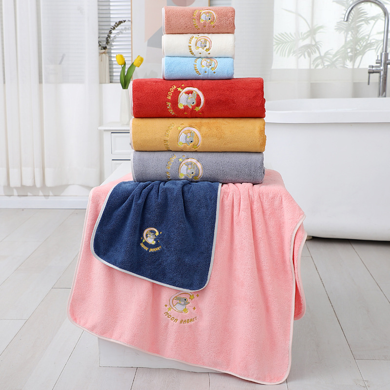 Wholesale New Cartoon Embroidered Towel Bath Towel Set Home Daily Coral Fleece Absorbent Two-Piece Wrap Towel for Men and Women