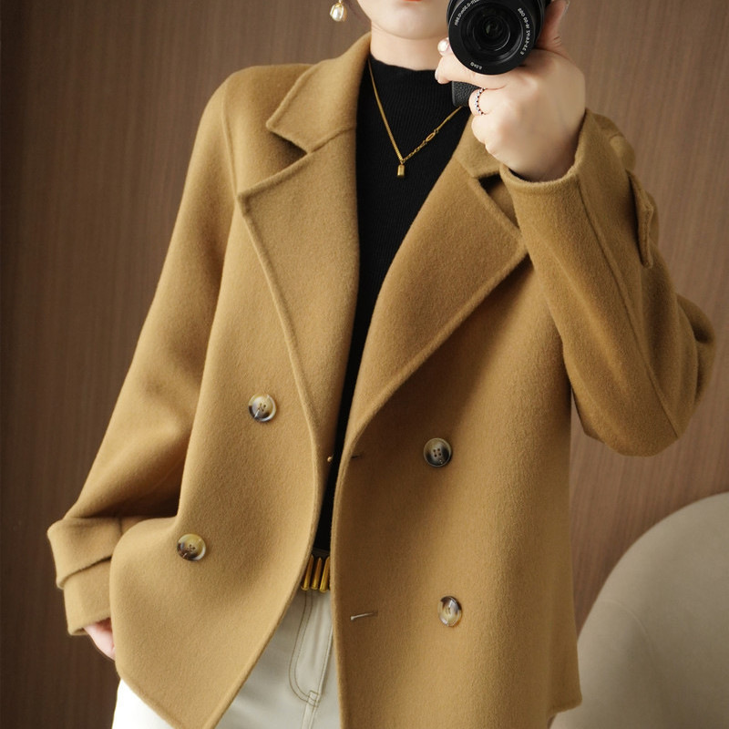 Autumn and Winter loose woolen cardigan coat short suit collar woolen coat elegant fashion trendy plus size women's clothing