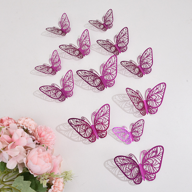 Cross-Border 12 Hollow Butterfly Wall Stickers Festive Home Christmas Holiday Decoration Stickers 3D Butterfly