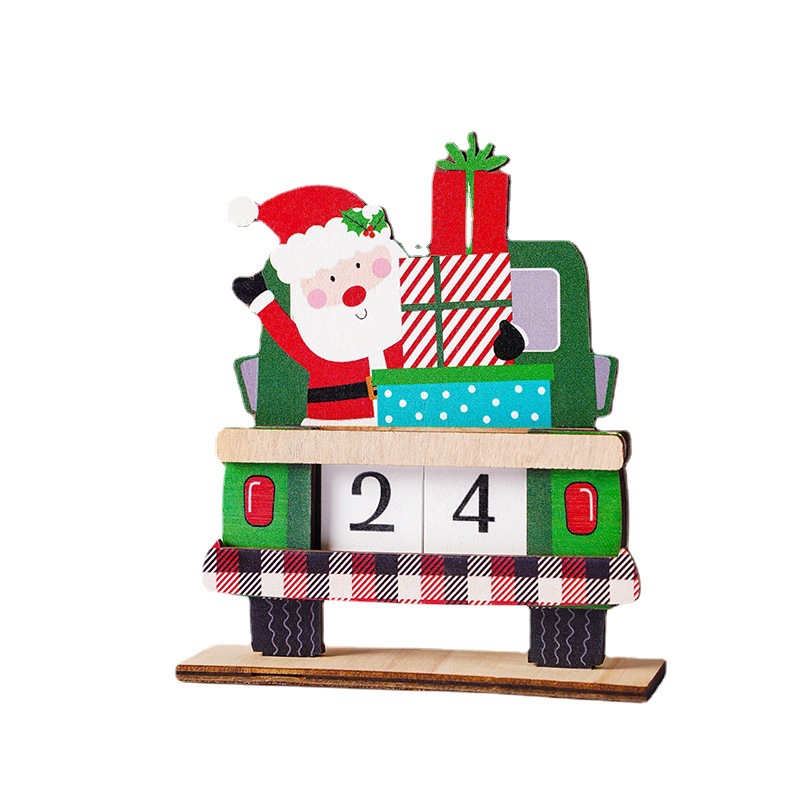 New Christmas Decorative Wooden Car Santa Calendar Painted Santa Claus DIY Gift Ornaments