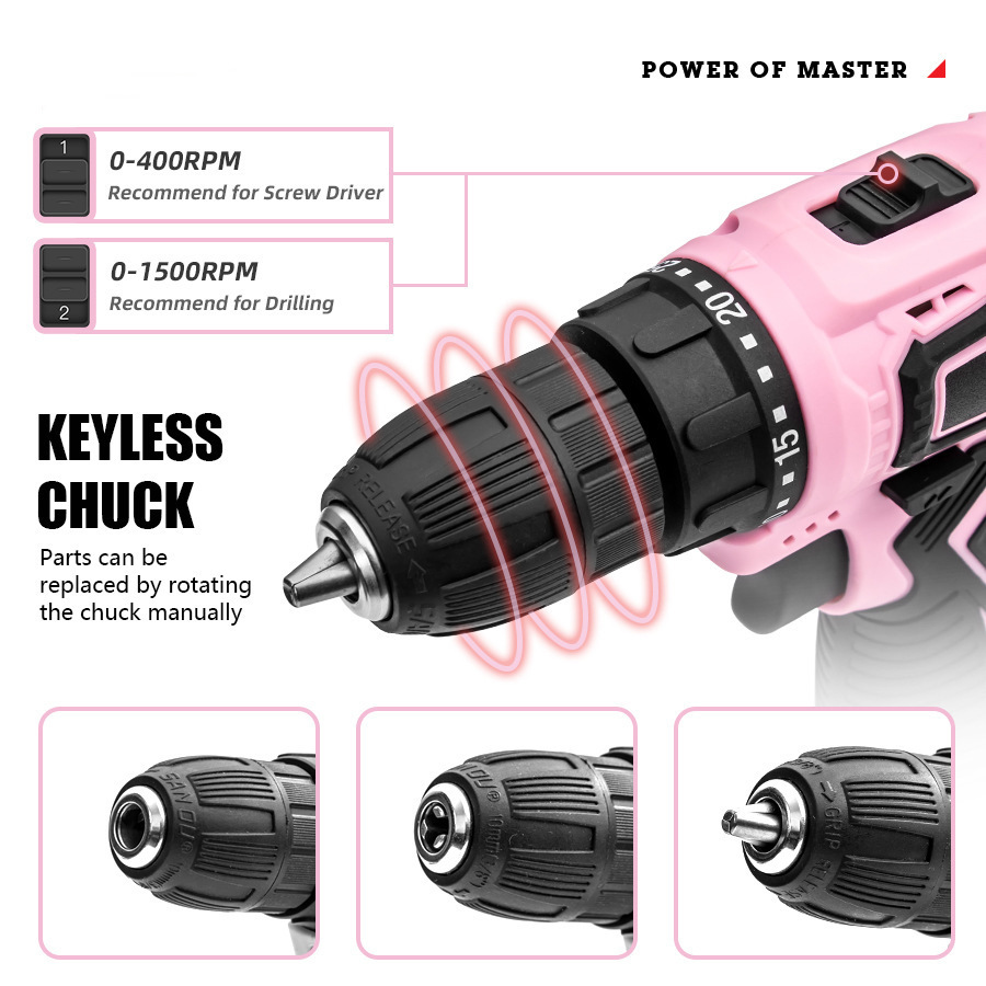 Rechargeable pink hand drill impact drill household suit lithium multi-function electric screwdriver repair tool