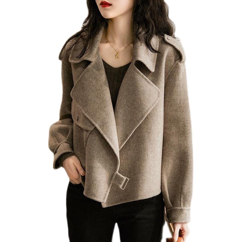 Hepburn-stil ny ulldress dame i britisk stil høst og vinter stilig allsidig løs fransk kort jakke_voghion.com