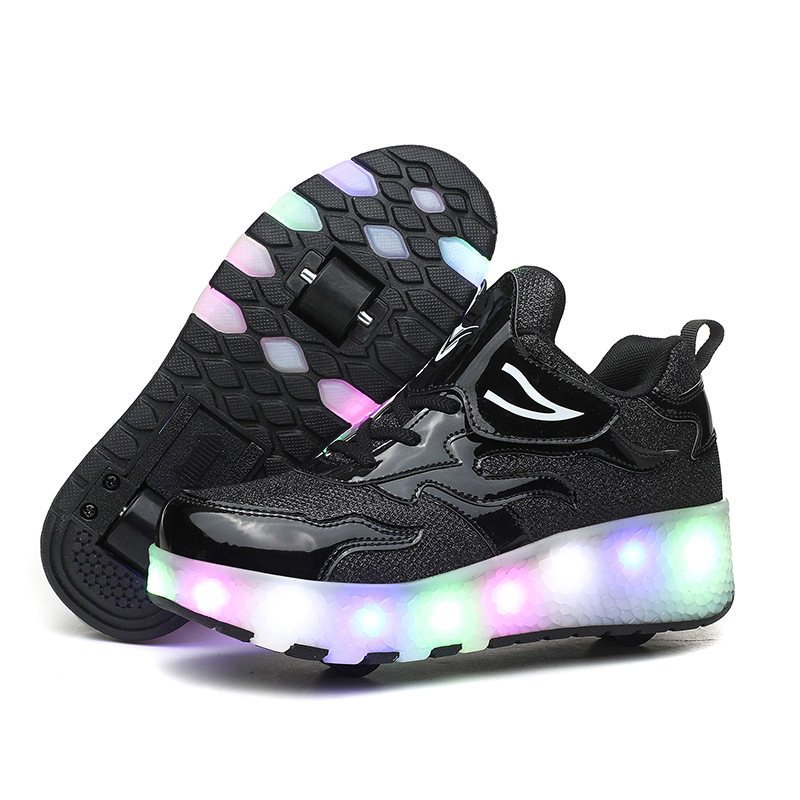 Cross-border foreign trade heloo shoes four-wheel roller shoes LED light USB rechargeable invisible skates Amazon