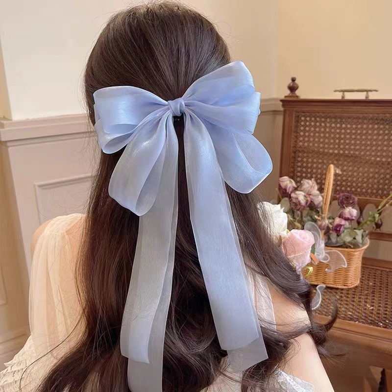 Große Tiara-Haarspange mit Schleife und elegantem Hinterkopf für Mädchen, Cyber-Promi-Federspange, hochwertiges Haar-Accessoire aus Schleife_voghion.com