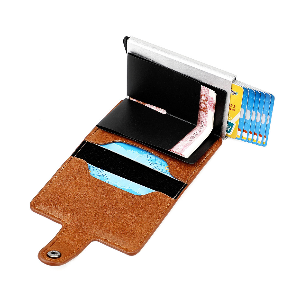 Amazon men's and women's card holder European and American buckle RFID automatic card holder bank card holder metal aluminum shell card holder