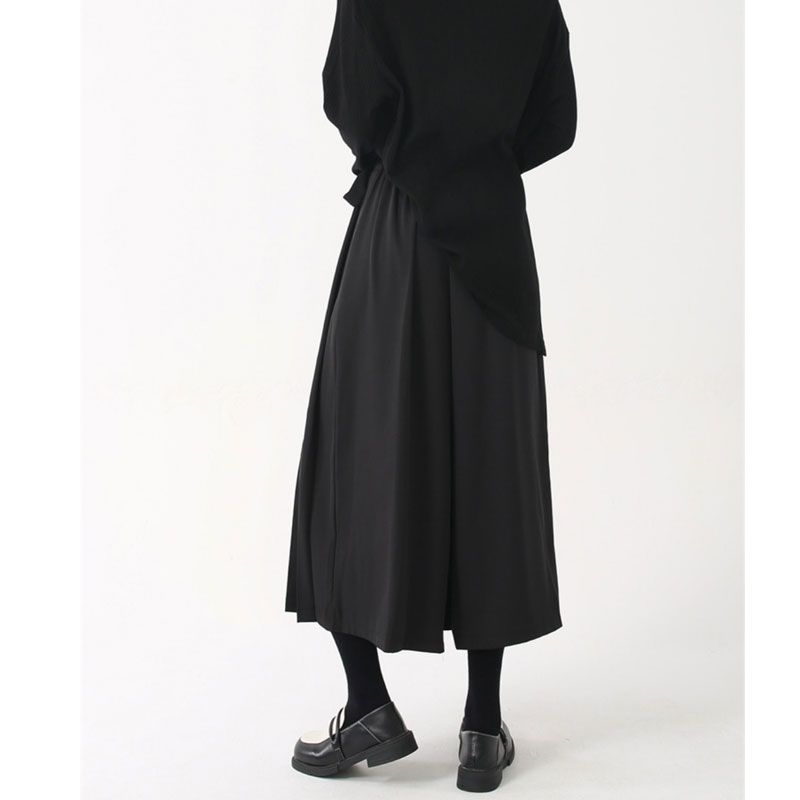 Yamamoto dark draping fake two-piece irregular pantskirt summer pleated loose cropped pants casual wide-leg pants for women