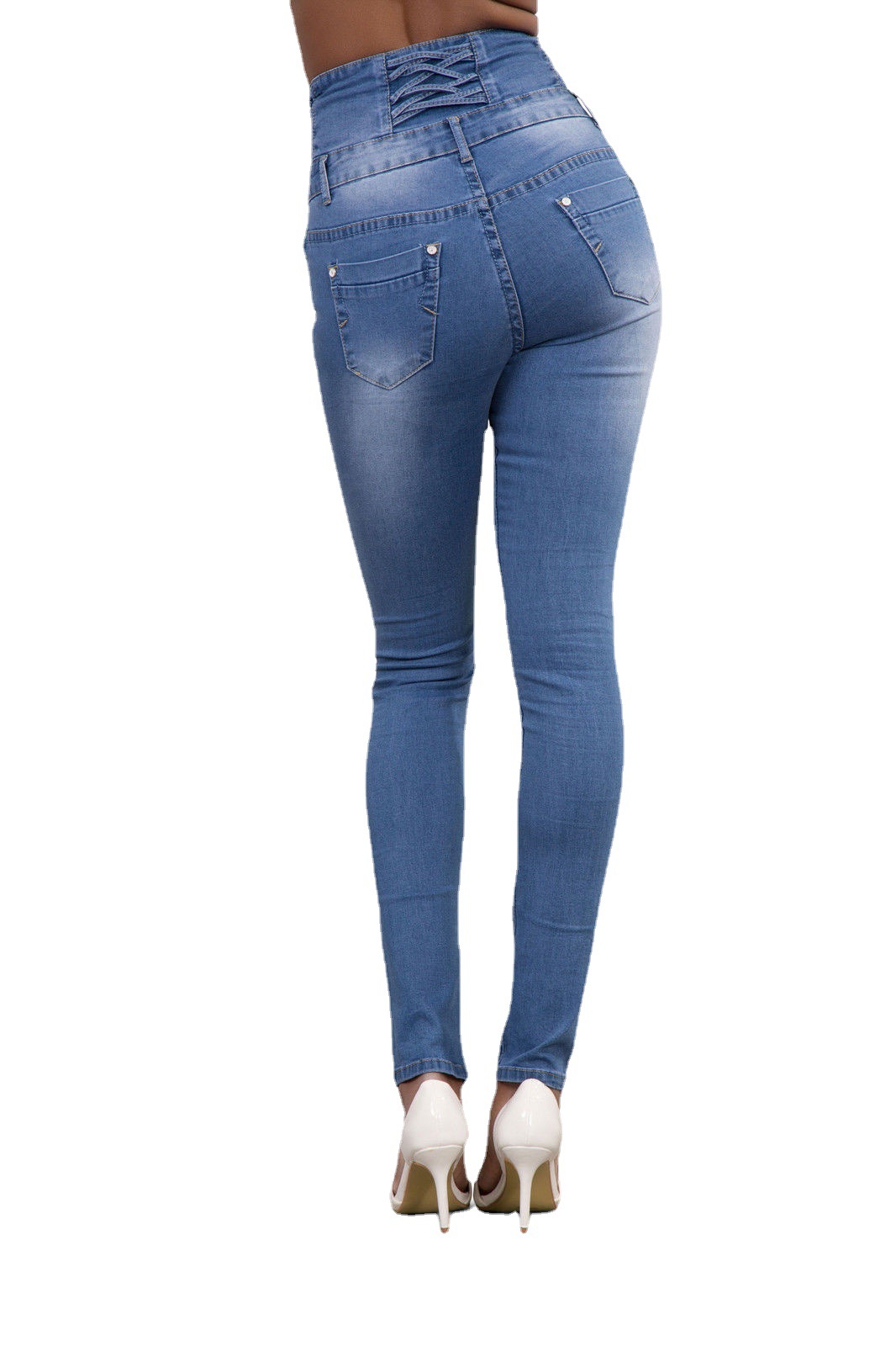 Large quantity discount European and American cross-border new high waist slim stretch plus size skinny jeans for women Amazon