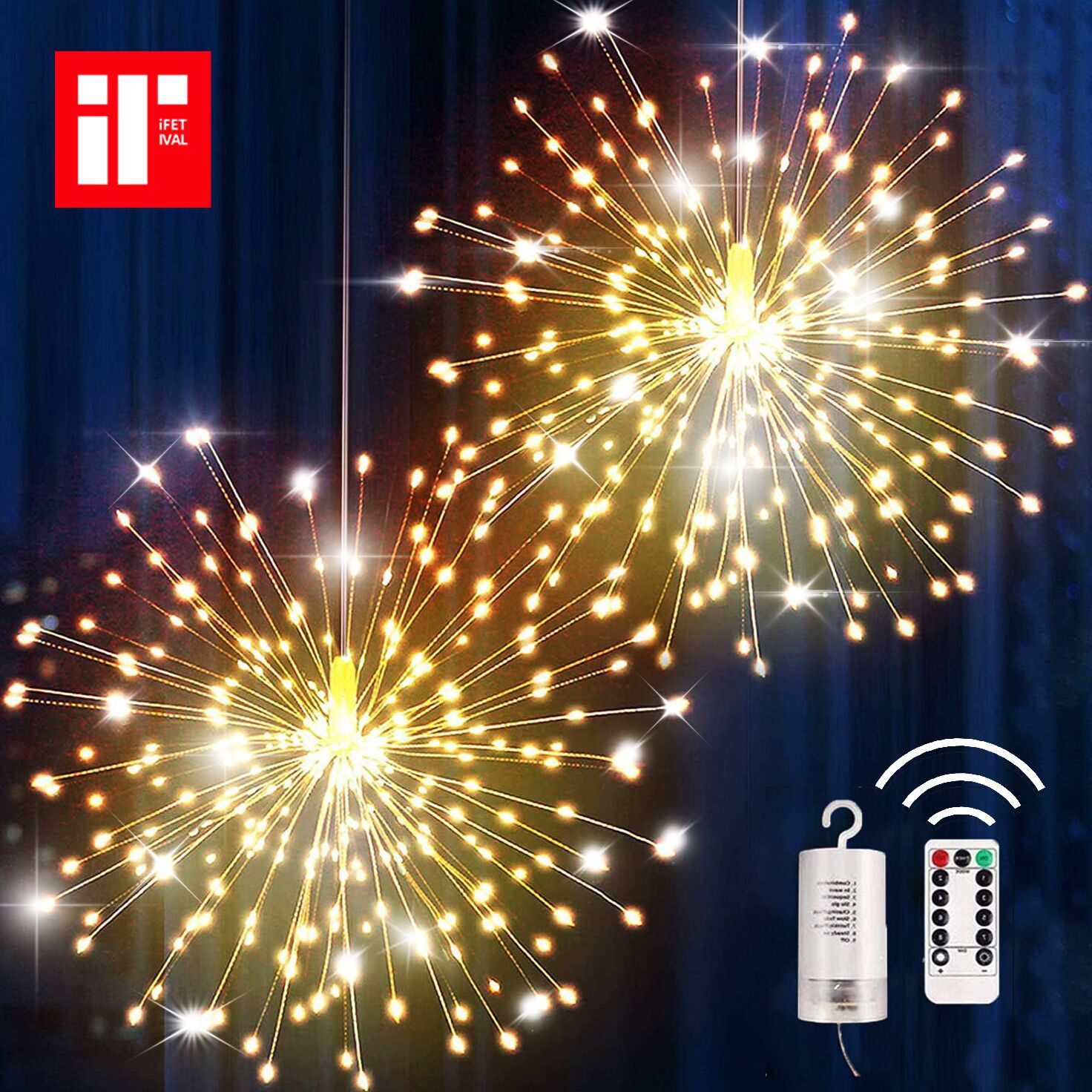 Fireworks lamp outdoor waterproof dandelion light string solar copper wire lamp Christmas remote control lights LED decorative lights