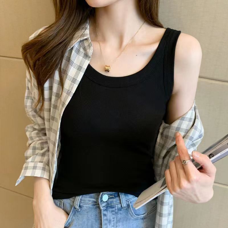 Modal Threaded Camisole Women's Outer Wear Wide Shoulder Strap Summer Spring and Autumn Short Sleeve Inner Base Shirt Slim Top
