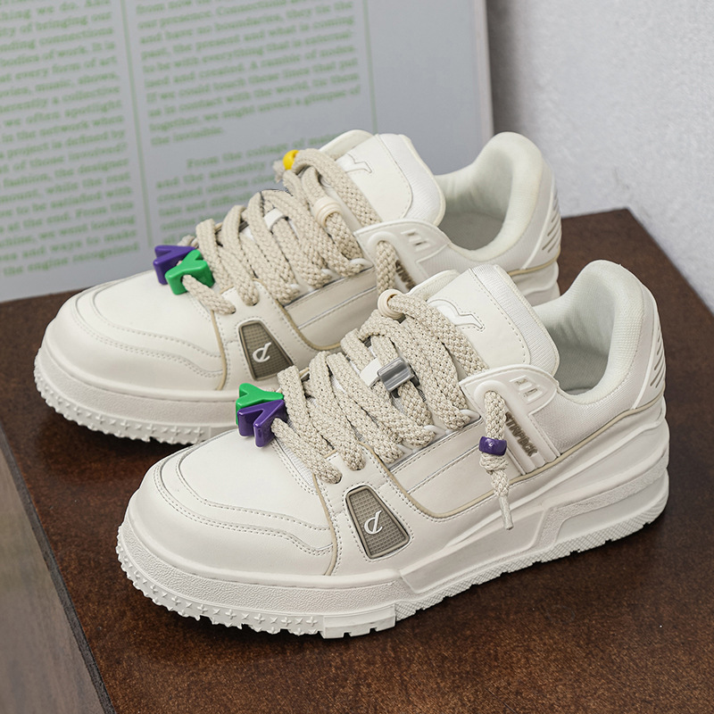 2023 spring and summer niche bread shoes men's shoes New thick-soled couple shoes White shoes street style trendy shoes casual board