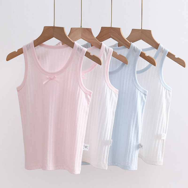 Summer solid color children's vest boys and girls baby 100 cotton thin pajamas boneless base breathable generation wholesale