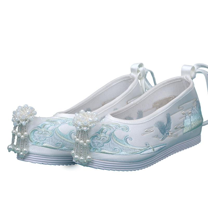 Family Rhyme New Style Inner Heightening Chinese Clothing Shoes Women's Matching Ancient Suit Shoes Inner Heightening Pearl Ming Style Antique Embroidered Shoes