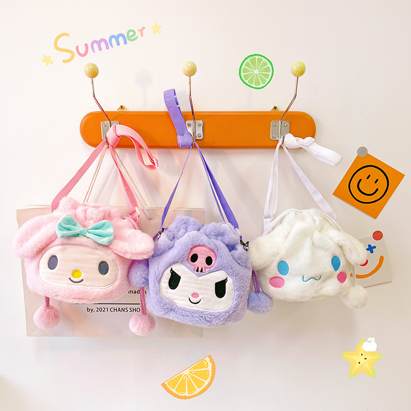 Cartoon Toy Sanrio Plush Doll Bag Cute Cinnamon Dog Shoulder Bag Soft Cute Devil Kulomi Crossbody Bag
