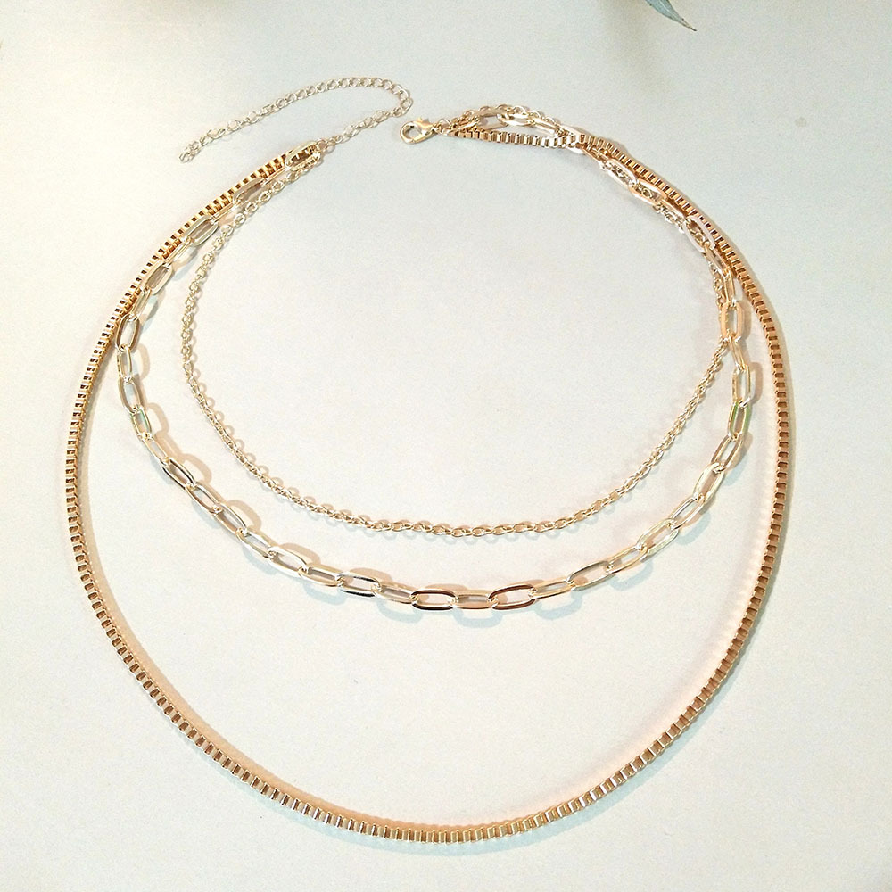 Europe and the United States cross-border new fashion three-layer necklace all-match trend metal Venis chain multi-layer hip-hop jewelry