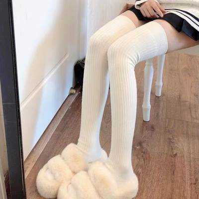 Women's Autumn and Winter Thickened Over-the-knee Socks Solid Color Simple Women's Socks Vertical Striped Socks Warm Over-the-knee Socks Trend