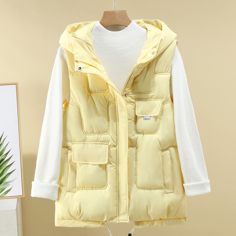 Fashion trendy vest for women 2023 autumn and winter New Korean style waistcoat slimming hooded vest cotton-padded vest