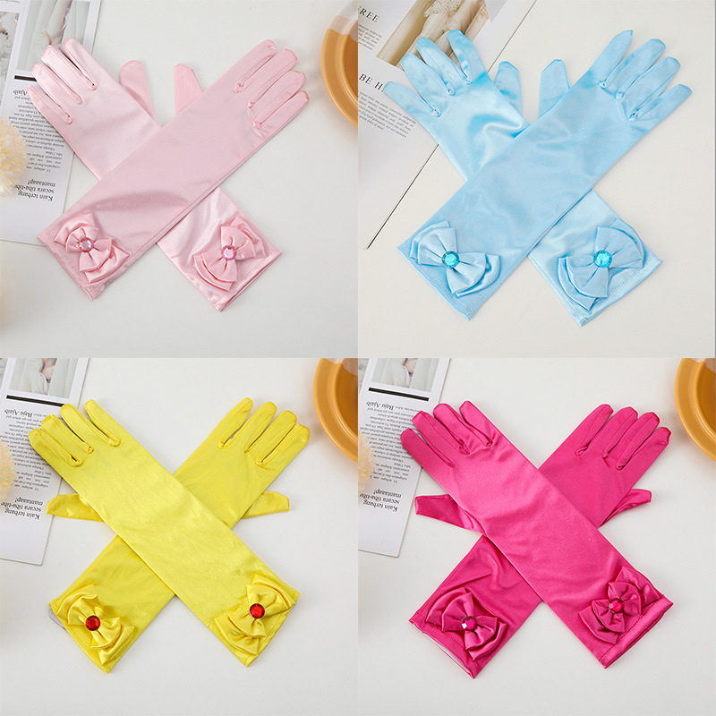 Frozen Princess Children's Printed Gloves Aisha Bow Gloves Anna Etiquette Dress Costume Matching Hand