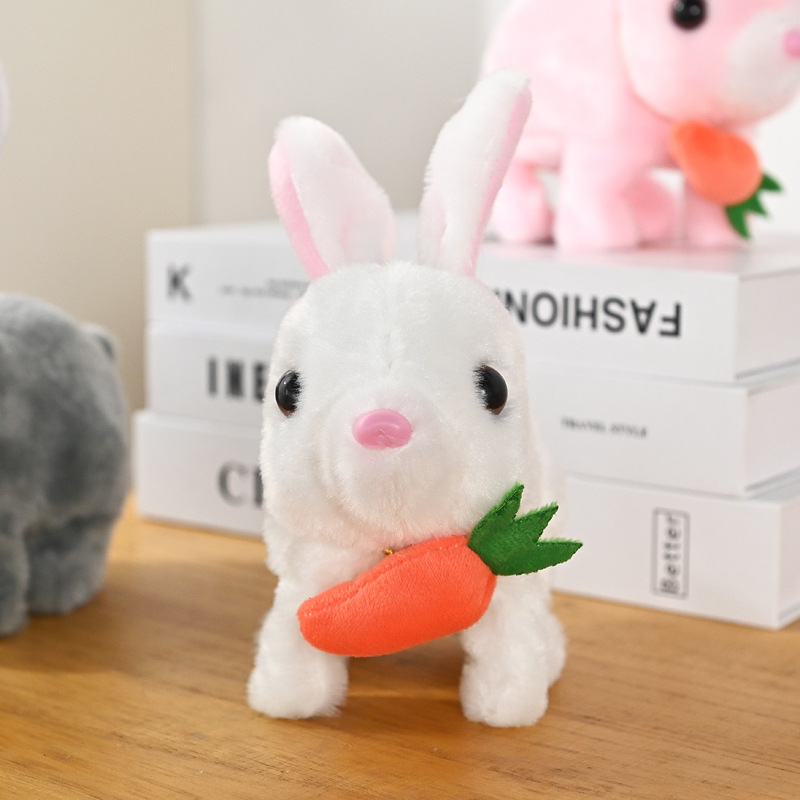 Plush electric small white rabbit simulation pet radish rabbit will run will call children play house girl pet toy