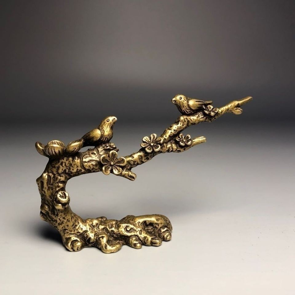 Solid copper-plated eyebrow incense holder incense holder backflow incense burner Magpie plum blossom bird tea pet tea ceremony desktop decoration