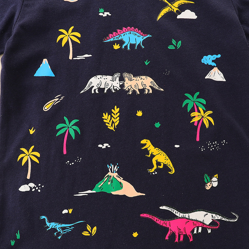 欧美风夏季男童短袖T恤儿童恐龙卡通印花休闲上衣宝宝棉质打底衫