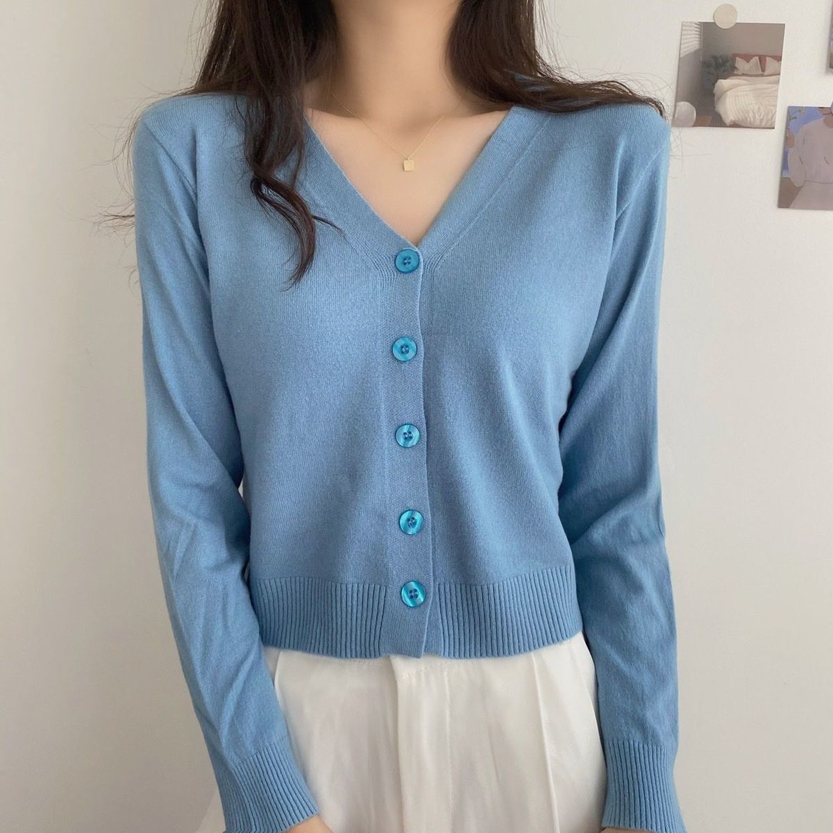 Southeast Asia 2022 New Women's Long-sleeved Sweater All-match Short V-neck Cardigan Coat Women's Sweater Women's Top_voghion.com