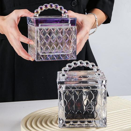 Green Classic European-style embossed shell drop-shaped glass storage tank with lid coarse cereals tank jewelry storage and finishing tank
