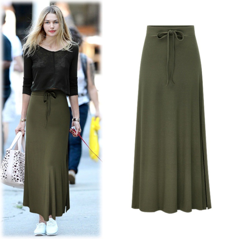 Europe and the United States cross-border foreign trade women's clothing large size fat sister spring and summer slit half-length skirt high waist knitted mid-length hip skirt