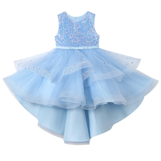 Children's dress new European and American Girl sleeveless fluffy yarn trailing princess dress flower girl catwalk piano performance skirt