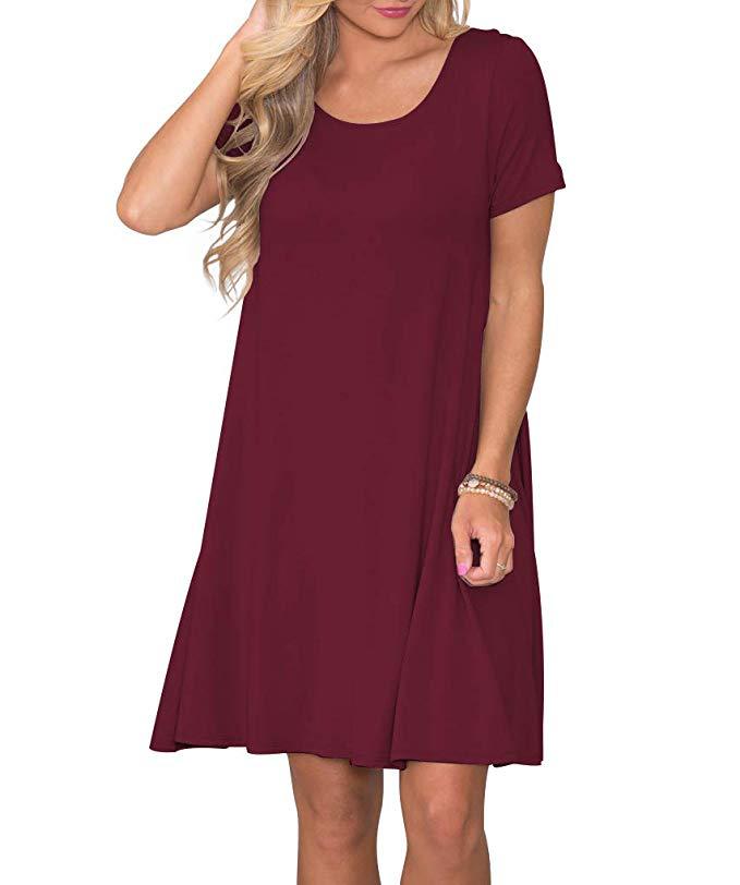 2022 European and American Foreign Trade Cross-border New Amazon Round Neck Solid Color Casual Pocket Short Sleeve Large Swing Dress Women's Clothing