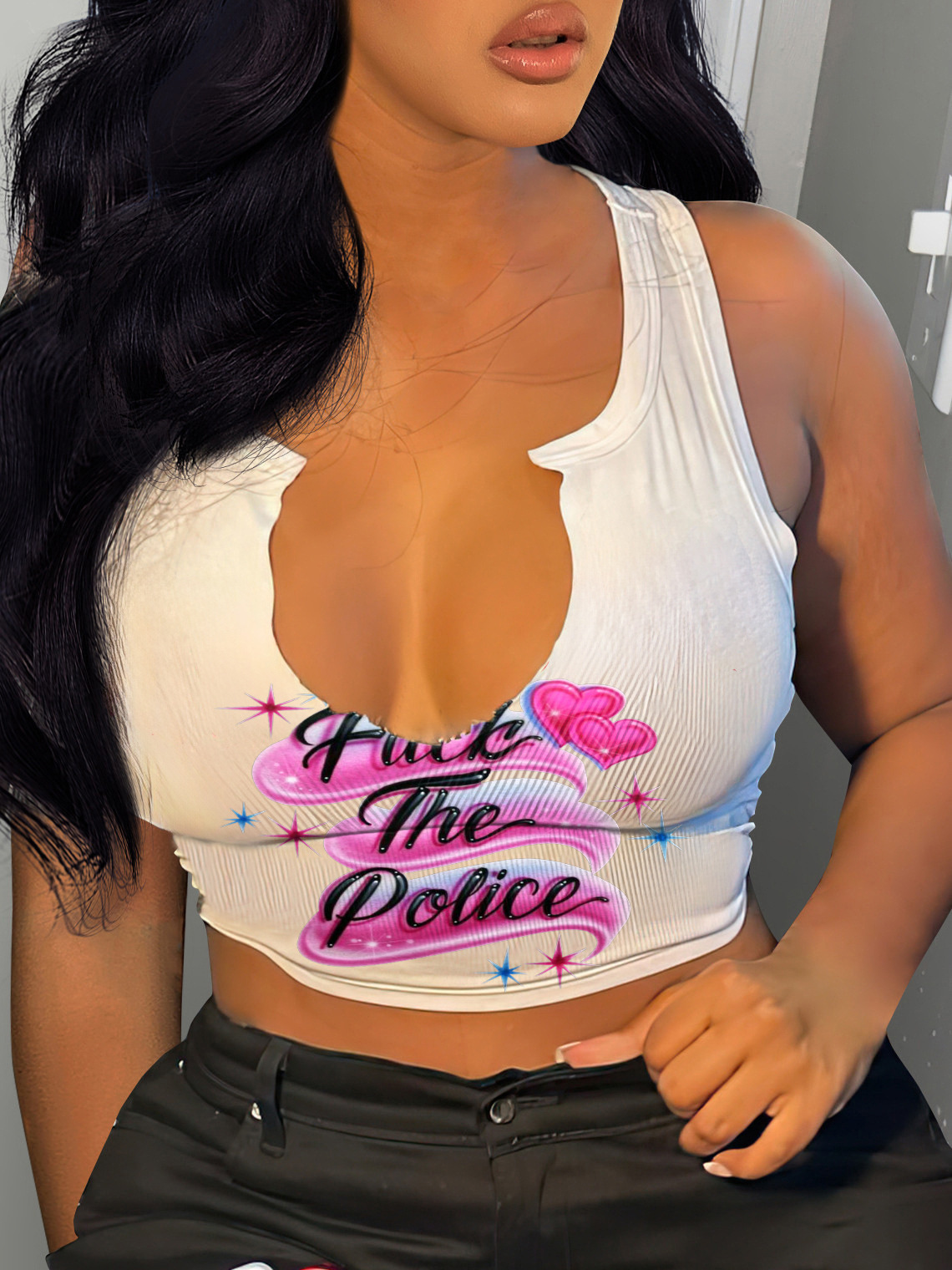 European and American Cross-border Women's Fashion Sexy Letter Printed T-shirt Women's Fashion Brand Sleeveless Vest U-neck Small Vest