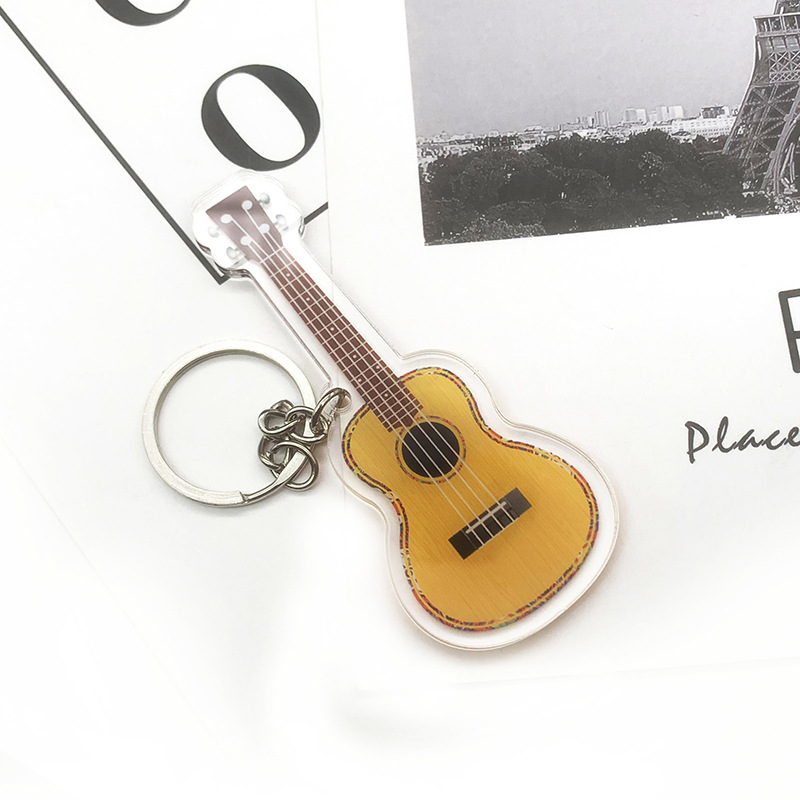 Acrylic simulation musical instrument keychain violin key ring guitar band gift pendant music ornaments