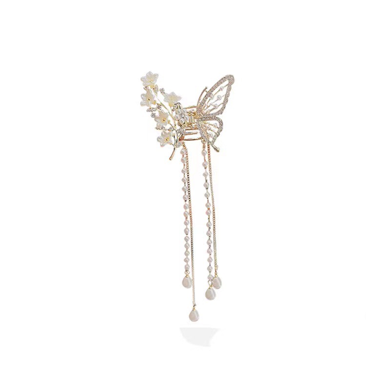 Metal butterfly hairpin women's high-grade temperament half-tie hair tassel pendant hair accessories 2023 new back head clip_voghion.com