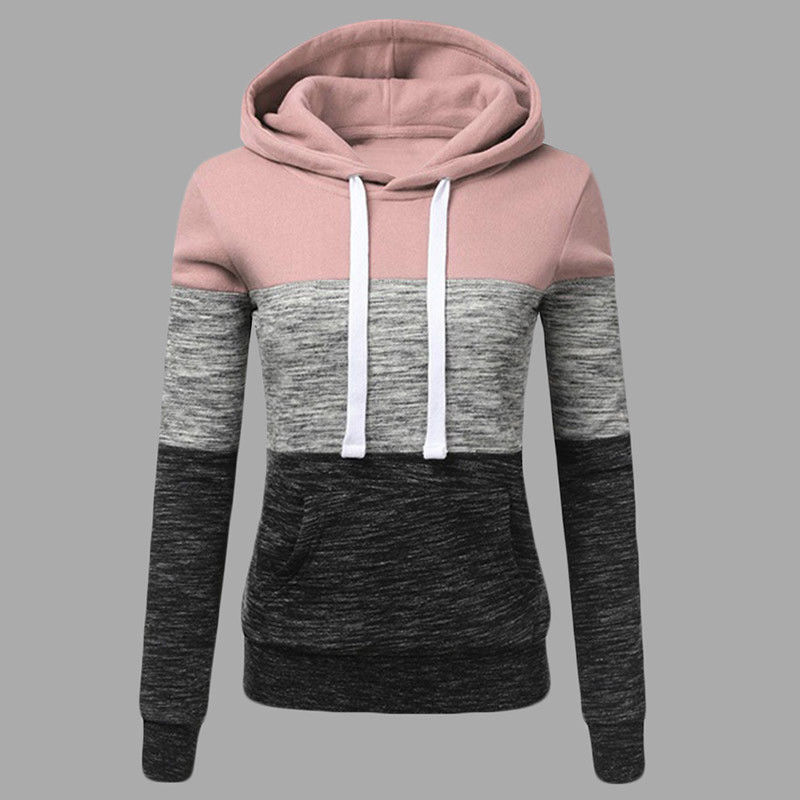 Cross-border for autumn and winter European and American explosions long sleeve hooded top casual color matching pullover women's sweater