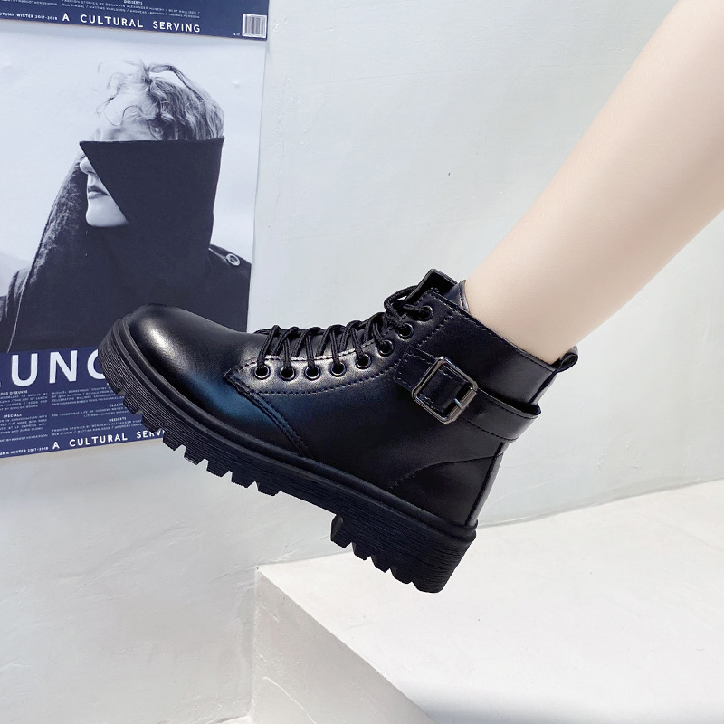 Modische, lässige Plateaustiefel mit dicker Sohle und Schnürung 2023 Neue europäische und amerikanische Damenstiefel mit dicker Sohle_voghion.com