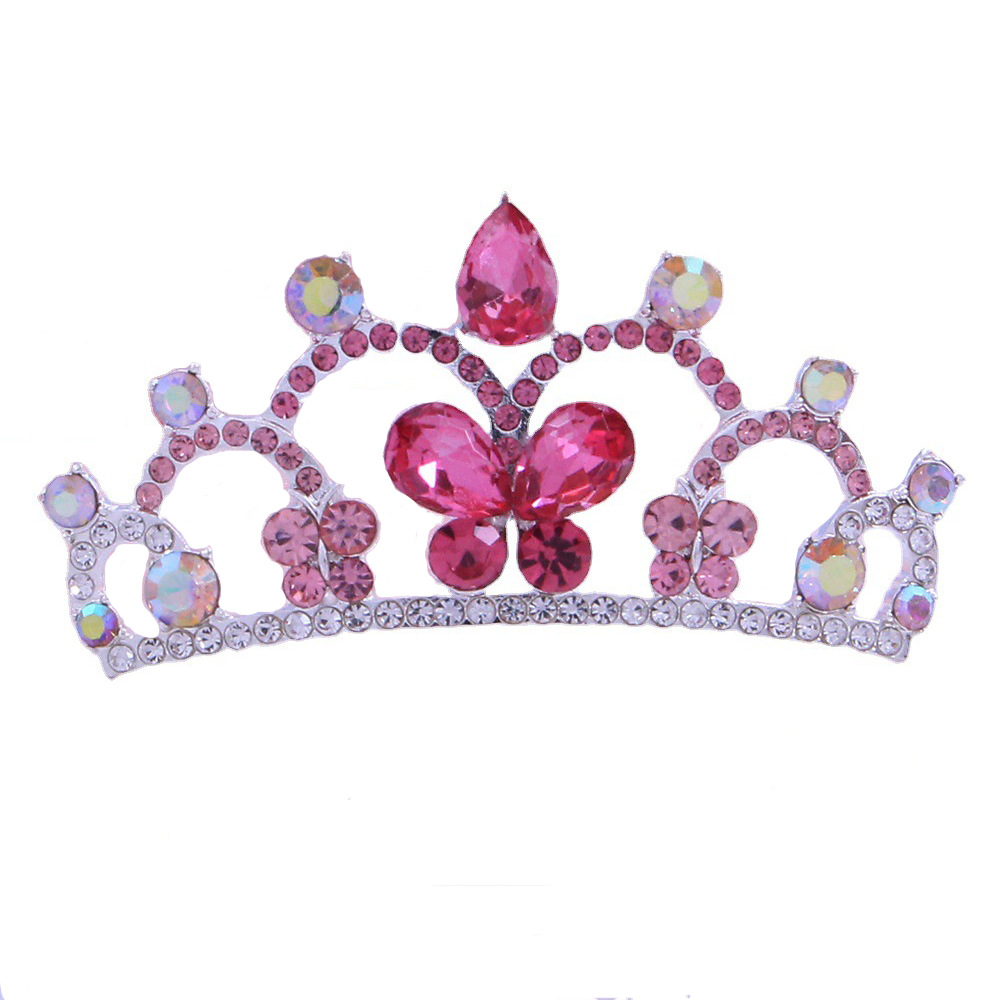 New Children's Crown Crystal Butterfly Hair Comb Birthday Crown Crown Comb Cute Little Princess Crown Headwear