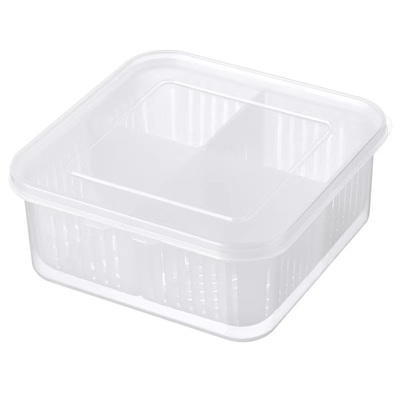 Large Four-compartment Scallion Fresh-keeping Box with Lid Kitchen Scallion, Ginger and Garlic Storage Fruit Storage Box Refrigerator Storage Box