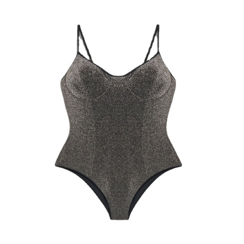 Cross-border New European and American Women's One-piece Swimsuit Silk Fabric Backless AliExpress Bikini Solid Color Bikini